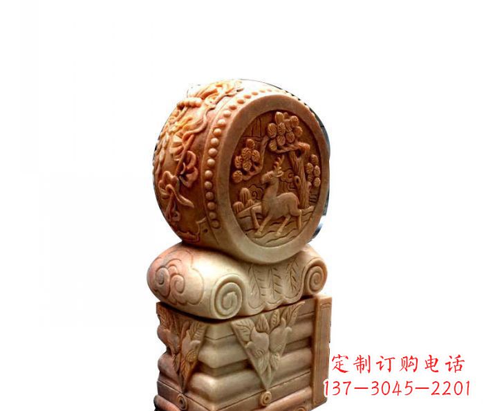 辽阳招财石门墩晚霞红抱鼓石
