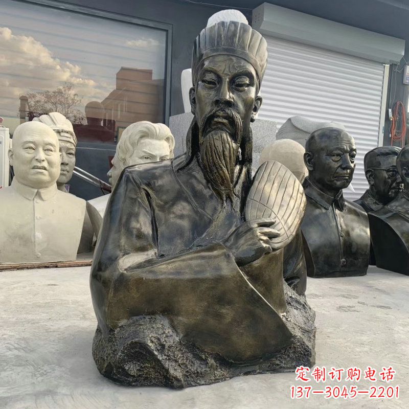 辽阳诸葛亮半身像-玻璃钢仿铜三国人物古代著名军事家雕像