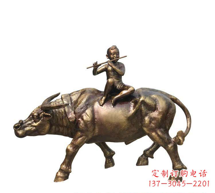 辽阳铸铜牧童牛雕塑