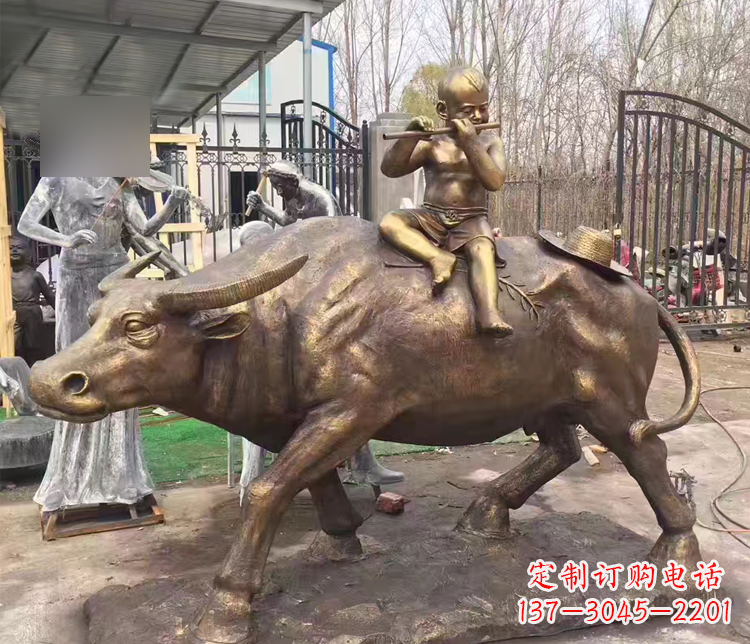 辽阳吹笛子的牧童牛公园景观铜雕