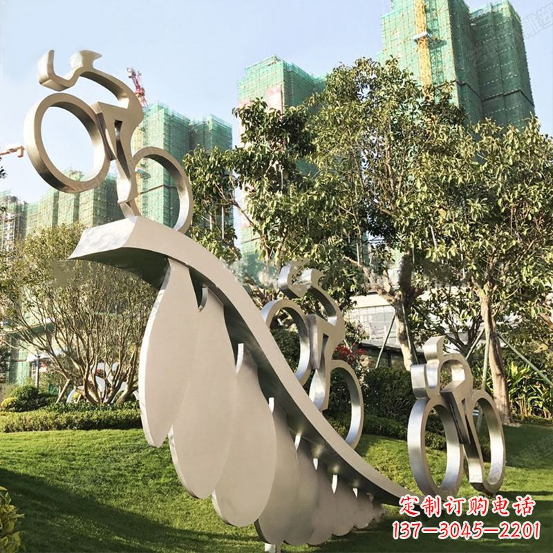 辽阳自行车雕塑-抽象不锈钢骑自行车人物景观雕塑