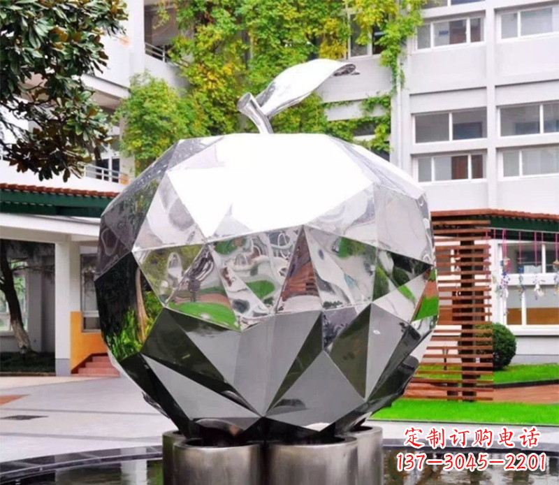 辽阳水果雕塑-别墅园林几何镜面户外不锈钢水果雕塑