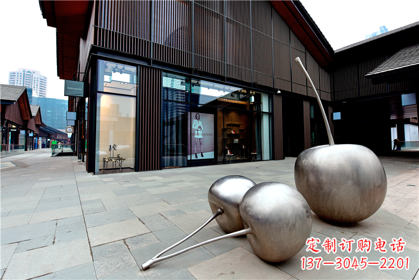 辽阳樱桃雕塑-城市街道创意不锈钢樱桃雕塑