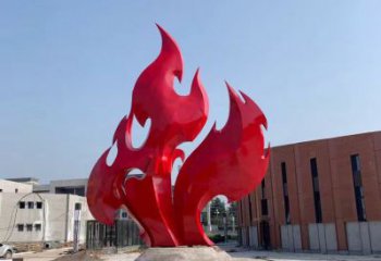 辽阳大学操场抽象不锈钢火苗雕塑